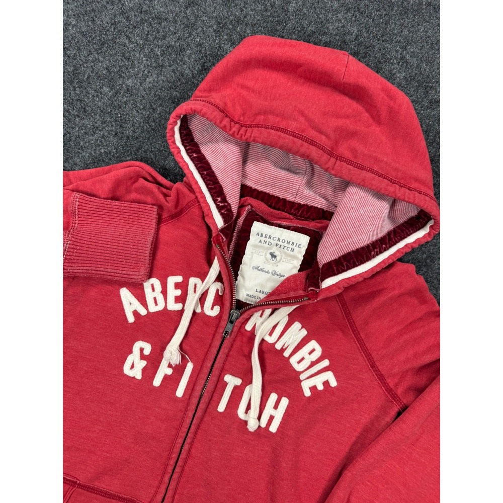 Abercrombie & Fitch Womens Large Red Full Zip Hoodie Spell Out Logo Y2K